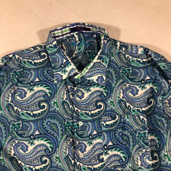 Alan Flusser Shirt Mens XXL Paisley Print Button Down Shirt Casual Contrast Cuff - Picture 2 of 14